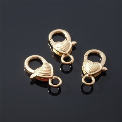 Замок карабин «Сердечко», полосатое, 3 шт. 14×26 мм, цвет золото