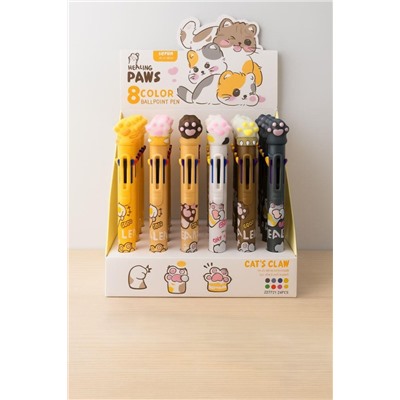 Разноцветная ручка 8 в 1 "The yellow paw" mix, шоу-бокс 24 шт.