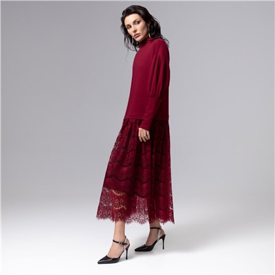 Платье комбинированное с кружевом, История в кружевах (бордо)