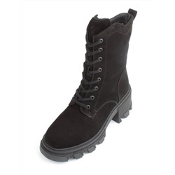 04-M2-5123 BLACK Ботинки зимние женские (натуральная замша, натуральный мех)