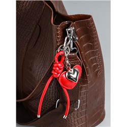 Брелок для ключей на карабине кожзам «Сердце», с узлом, красный, на сумку, рюкзак, 21×5.5×1.5 см