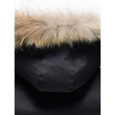 Парка зимняя подростковая для мальчика с капюшоном и мехом черного цвета 9535Ch