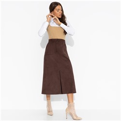 Юбка из замши с разрезом, Откровенно шикарная (шоколадный мусс)