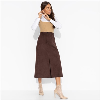 Юбка из замши с разрезом, Откровенно шикарная (шоколадный мусс)