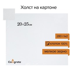 Холст на картоне Calligrata, хлопок 100%, 20×25 см, 3 мм, акриловый грунт, мелкое зерно, 280 г/м²
