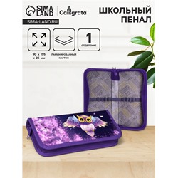 Пенал 1 секция, 90 х 195 х 25 мм, Calligrata "Совушка", ламинированный картон
