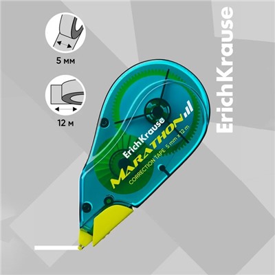 Корректирующая лента 5 мм × 12 м, ErichKrause Marathon, корпус морская волна, блистер