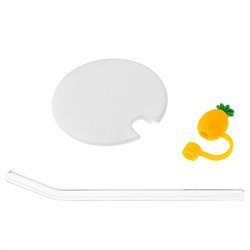 Кружка фарфоровая "Гурман" "Ананас" 380мл, д8см h10,4см, матовая глазурь, отводка золотом, с деколью, цвет - желтый, фарфоровая крышка, стеклянная трубочка с декором 15,8см, д/горла 7,9см, д/основания 7см, в подарочноый коробке (Китай)