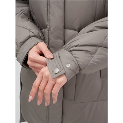 Куртка зимняя женская с мехом и капюшоном тренд коричневого цвета 7608K