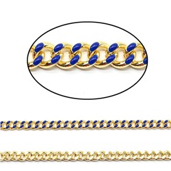 Цепочка для украшений, звено 5*7мм с эмалью, цв.золотистый, синий, 50см