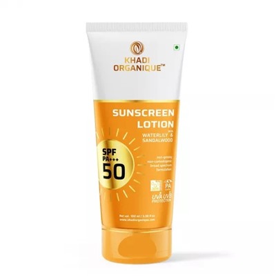 Солнцезащитный лосьон с Водяной лилией и Сандалом (100 мл), Sunscreen Lotion with Waterlily & Sandalwood SPF 50 PA+++, произв. Khadi Organique
