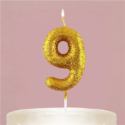 Свеча для торта, цифра, блестящая «9», золото, 9,5 х 4 см