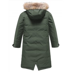 Парка зимняя подростковая для девочки с капюшоном и мехом темно-зеленого цвета 9536TZ