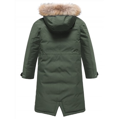 Парка зимняя подростковая для девочки с капюшоном и мехом темно-зеленого цвета 9536TZ