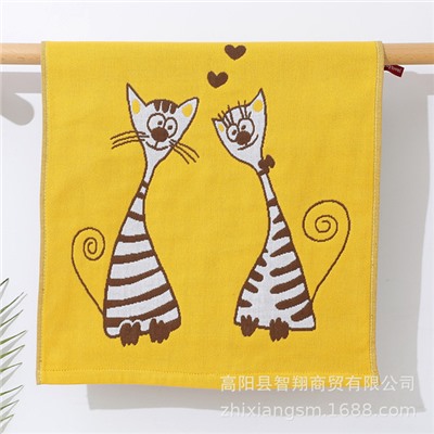Zhiyang towel New couple cat gauze square towel Korea Soft absorbent kitchen hand wipe towel factory price wholesale