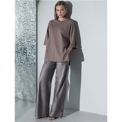 Футболка оверсайз с принтом стразами из премиального хлопка