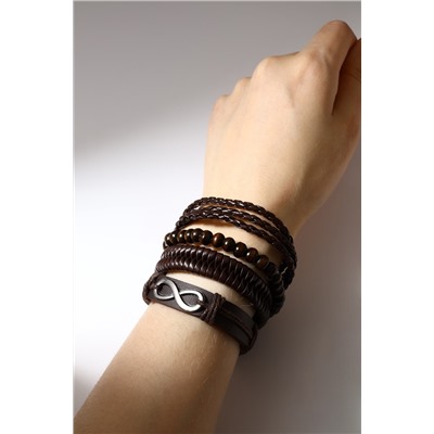 Браслет кожа «Бесконечность», коричневый, d=7.5 см