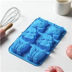 Форма для выпечки Доляна «Животные. Зоопарк», силикон, 26×17 см, 6 ячеек (7.2×6.4 см), МИКС