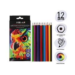 Карандаши 12 цветов Calligrata Soft, заточенные, шестигранные, пластиковые, картонная упаковка, европодвес
