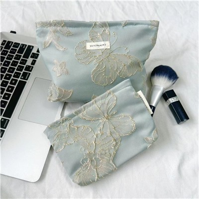 Capacious cosmetic bag, handheld organizer bag to go out, travel bag, liner, with embroidery