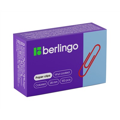 Скрепки 28мм, Berlingo, 100шт., цветные, карт. упаковка