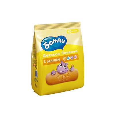 «Бегемотик Бонди», детское печенье с бананом, 180 г