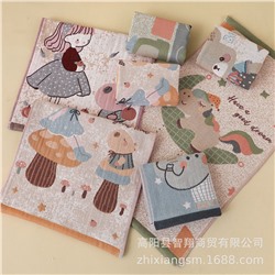 Gaoyang Manufacturer Wholesale Children's 25*50 Pure Cotton Jacquard Children's Scarf Dark Cartoon Thick Soft Water-Absorbing Hand Wipe