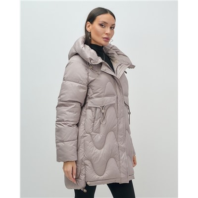 Куртка зимняя женская с капюшоном модная светло-коричневого цвета 7653SK
