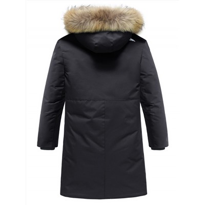 Парка зимняя подростковая для мальчика с капюшоном и мехом черного цвета 9535Ch