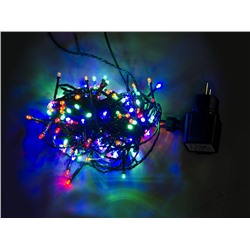 Электрогирлянда уличная "Вечерние огни" 180 разноцветных LED огней постоянного свечения, зеленый провод, с адаптером, 24V, 14,4 м+10 м соединительный провод