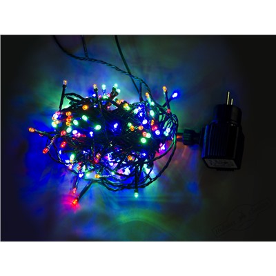 Электрогирлянда уличная "Вечерние огни" 180 разноцветных LED огней постоянного свечения, зеленый провод, с адаптером, 24V, 14,4 м+10 м соединительный провод