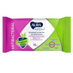Влажные салфетки Aura Tropic Cocktail, c антибактериальным эффектом, 15 шт