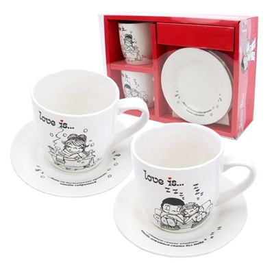 Набор чайных пар (4 предмета) в подарочной упаковке "Love is...", фарфор (360 мл, 15,3 см)