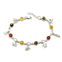 Браслет с янтарем С925 круг 6мм цв.ассорти, 19см, 8,6г