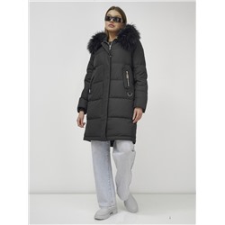 Куртка женская зимняя с мехом енот премиум класса черного цвета 3223Ch