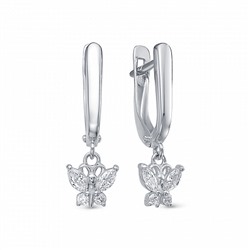 Серьги с фианитом родированные серебро 925*