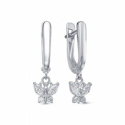 Серьги с фианитом родированные серебро 925*