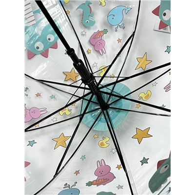 Зонт-трость детский прозрачный с рисунком полуавтомат Арт 603/4
