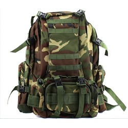 Рюкзак спецназа с подсумками (45 литров, Woodland) (CH-016) №104 - Полоски M.O.L.L.E. на переднем нижнем кармане и по бокам рюкзака позволяют крепить различные подсумки. 4 полоски по 5 ячеек спереди, 4 полоски по 3 ячейки по бокам