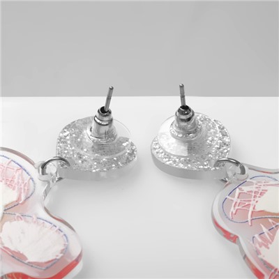 Серьги акриловые «Цветы» нарисованные, цветные в серебре