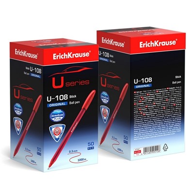 Ручка шариковая ErichKrause U-108 Original Stick, узел 1.0 мм, чернила красные, супермягкое письмо, длина линии письма 1000 метров