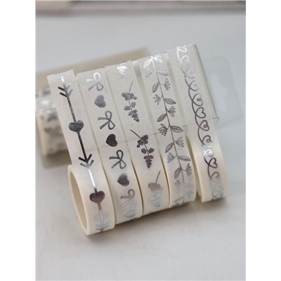 Набор декоративного скотча 5 шт. "Silver pattern", mix, шоу-бокс 12 шт.