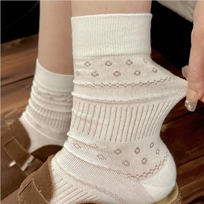 Creamy summer thin breathable knee socks flower-shaped, mid-length