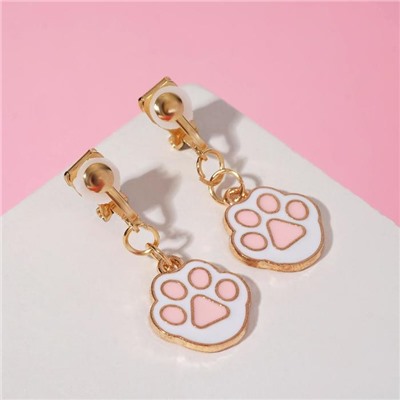 Серьги-клипсы детские Выбражулька «Лапки», бело-розовые в золоте