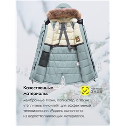Куртка парка зимняя подростковая для девочки с капюшоном и мехом бирюзового цвета 9446Br