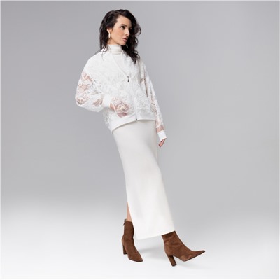 Бомбер кружевной с вышивкой, Секрет смелости (белоснежный)