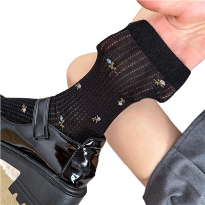 Summer thin retro breathable fresh knee socks, floral print, mid length