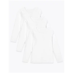 3 Pack Pure Cotton Long Sleeve Vests (2-16 Yrs)