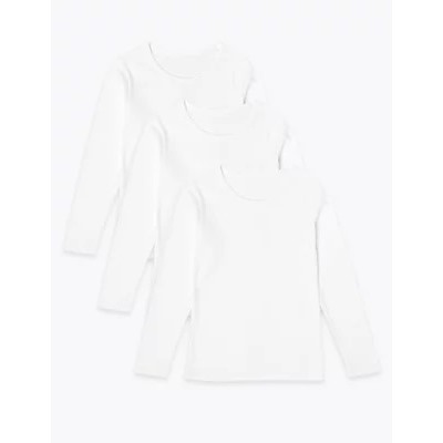 3 Pack Pure Cotton Long Sleeve Vests (2-16 Yrs)
