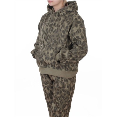 868-6 GREEN/LEOPARD Костюм спортивный зимний женский (95% хлопок, 5% полиэстер)